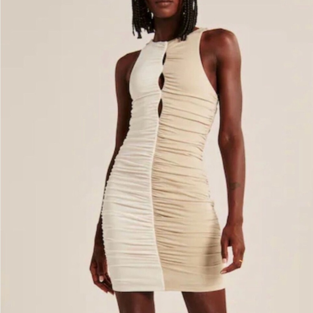 Abercrombie & Fitch Elegant Ruched Beige Dress